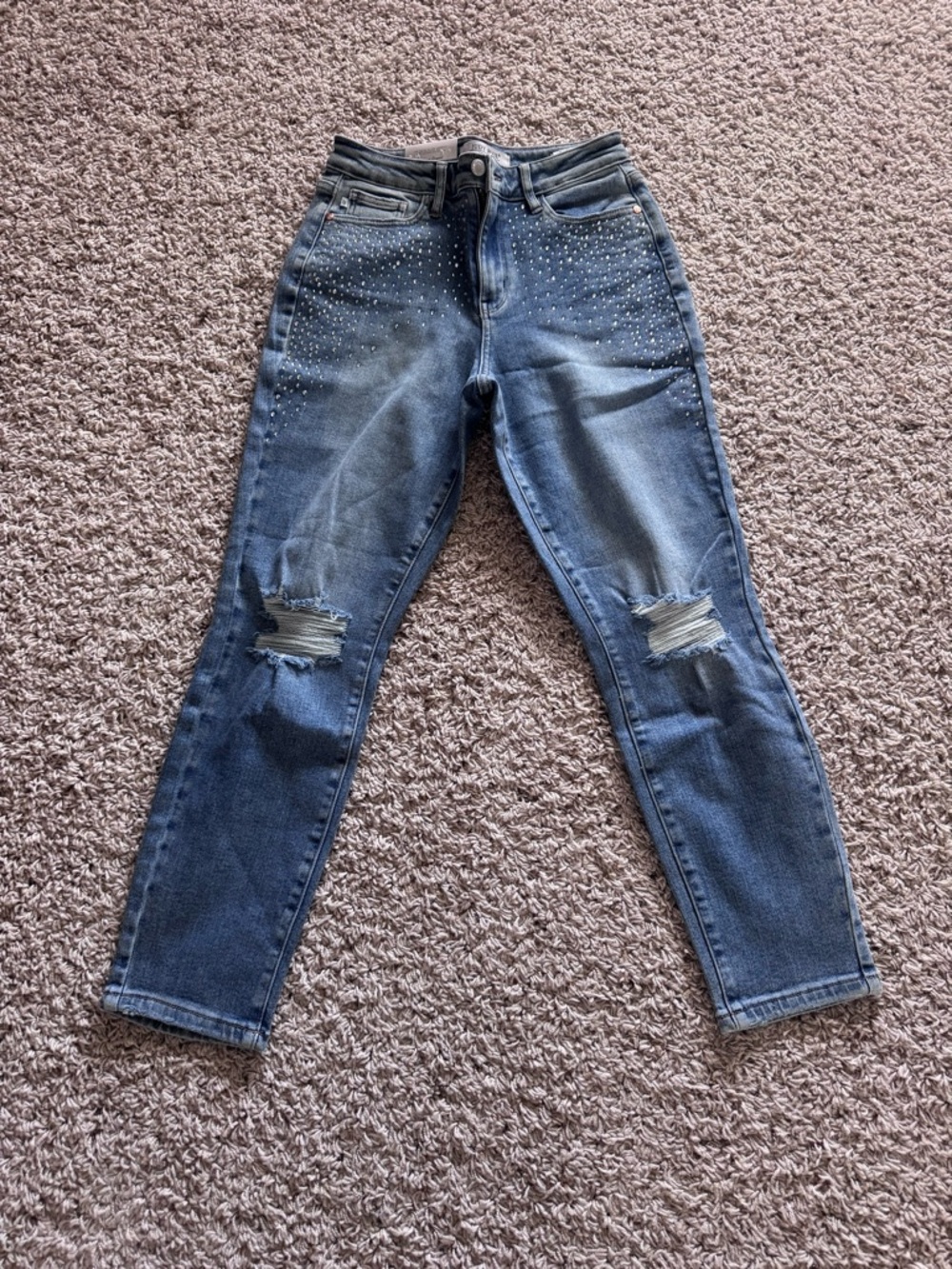 Judy Blue Blue Rhinestone-Embellished Distressed Skinny Jeans